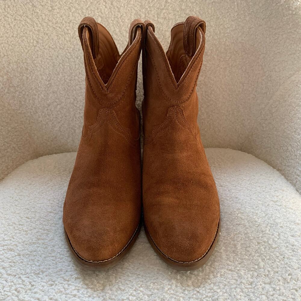 Dingo Tumbleweed Pull On Round Toe Cowboy Booties Ankle Boot Whiskey Brown Suede - Picture 2 of 11